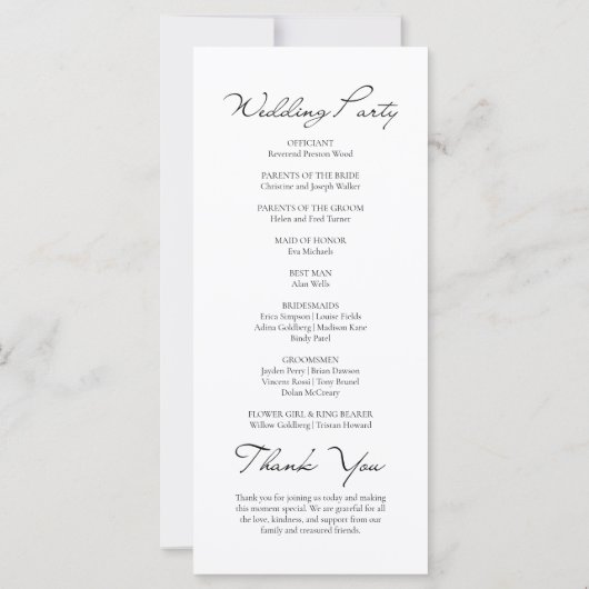 クラシックScript Minimalistホワイト結婚式 プログラム (裏面)