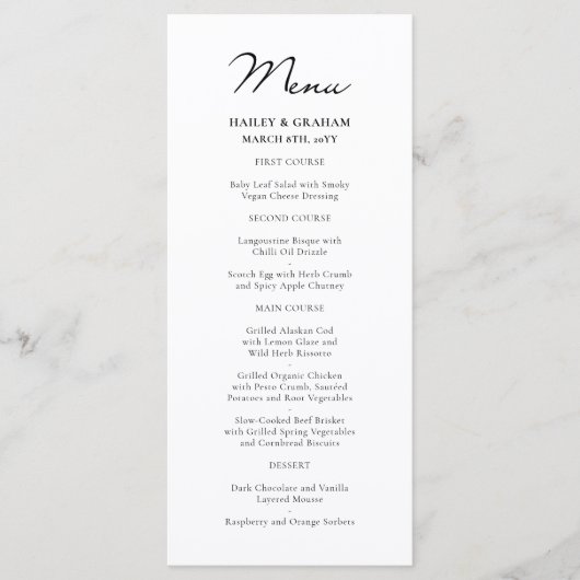 クラシックScript Minimalist Whiteのメ結婚ニュー メニュー (正面)