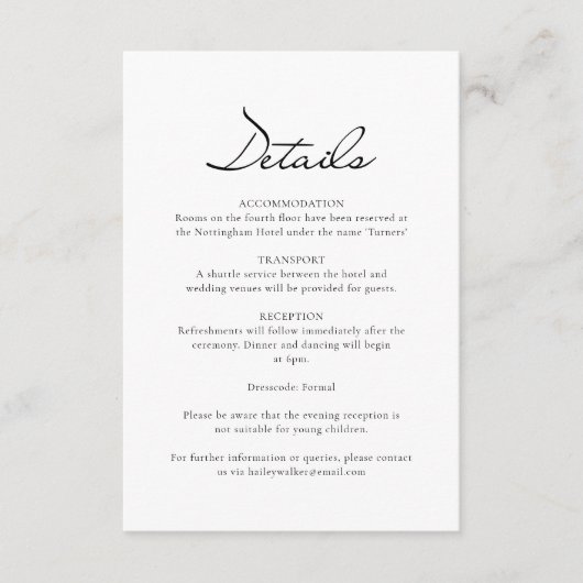 クラシックScript Minimalist Whiteの結婚詳細 エンクロージャーカード (正面)