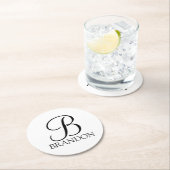 クラシックScript MonogramとName ラウンドペーパーコースター (インサイチュ)