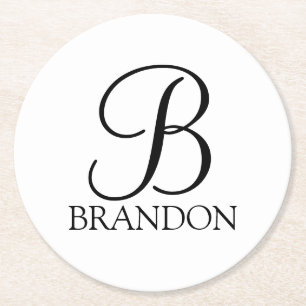 クラシックScript MonogramとName ラウンドペーパーコースター