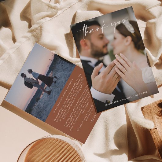 クラシックTerracotta Script with Photo 結婚's サンキューカード