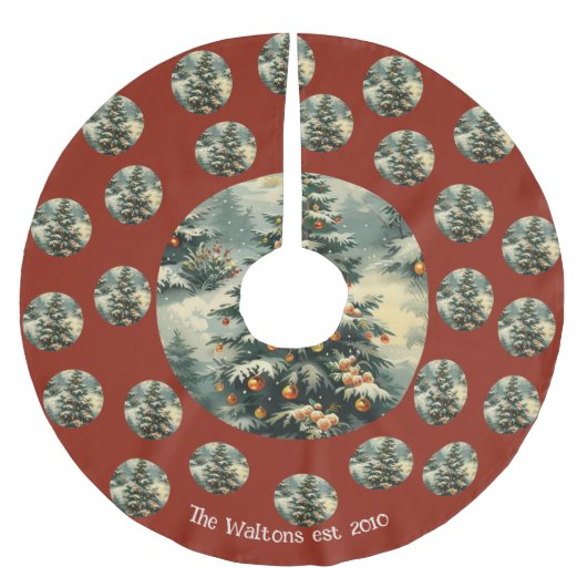 クラシックVintage Christmas Tree写真クリスマス ブラッシュドポリエステルツリースカート (正面)