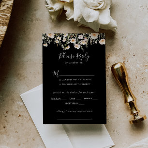 クラシックWildflower Blackのメ結婚ニュー選択RSVP 出欠カード