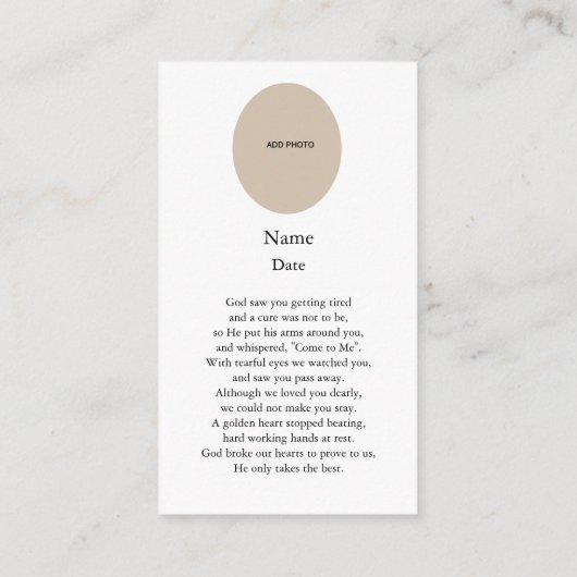 クラシフィックスフォトメモリアル祈りの言葉 エンクロージャーカード (裏面)