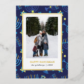 クラシブルー金ゴールド(ユダヤ教)メノラースター3枚の写真ハヌカー 箔シーズンカード (正面)