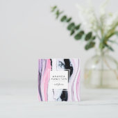 クラシモダンー·ブエレガントラック·ピンク·ホワイト·マーブル スクエア名刺 (スタンド正面)