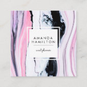 クラシモダンー·ブエレガントラック·ピンク·ホワイト·マーブル スクエア名刺 (正面)