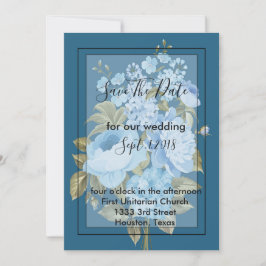 クラシーなシックブルーのフローラが日付を保存 招待状