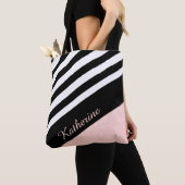 クラシーな白黒バラストライプ金ゴールドグリッター トートバッグ (クローズアップ)