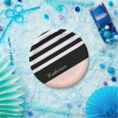 クラシーな白黒バラストライプ金ゴールドグリッター ペーパープレート (パーティー)