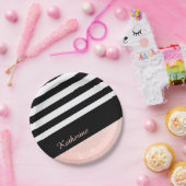 クラシーな白黒バラストライプ金ゴールドグリッター ペーパープレート (パーティー)