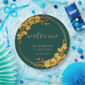 クラシーエメラルドグリーン金ゴールドフローラ歓迎 ペーパープレート (パーティー)