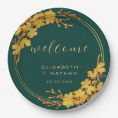 クラシーエメラルドグリーン金ゴールドフローラ歓迎 ペーパープレート (正面)