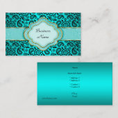 クラシーエレガントティール（緑がかった色）ブルーペイズリーフローラダマスク 名刺 (正面/裏面)
