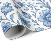 クラシーオランダデルフツブルーフローラアートパターン ラッピングペーパー (ロールコーナー)