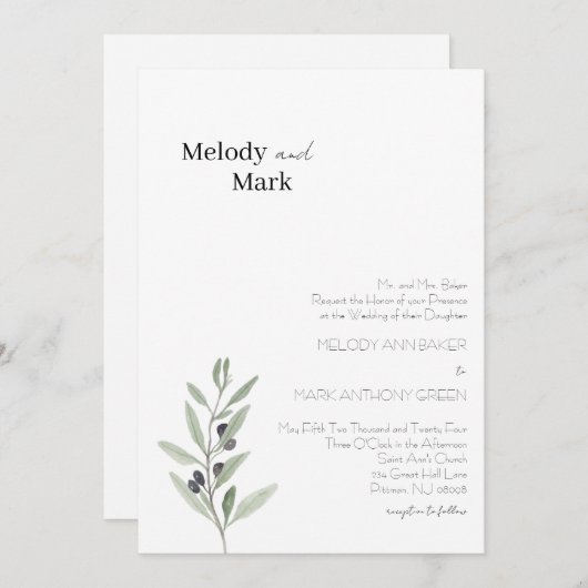 クラシーオリーブブランチ結婚式招待状 招待状 (正面/裏面)