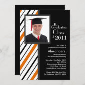 クラシーオレンジストライプフォト卒業招待状 招待状 (正面/裏面)