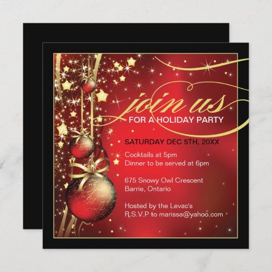 クラシークリスマスパーティの招待状 招待状 (正面/裏面)