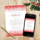 クラシーグラムレッドグリッタークリスマスパーティーホワイト 招待状