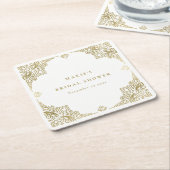 クラシーグラム金ゴールドアールデコ華美ブライダルシャワー スクエアペーパーコースター (アングル)