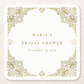クラシーグラム金ゴールドアールデコ華美ブライダルシャワー スクエアペーパーコースター (正面)