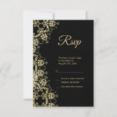 クラシーゴールド&ブラックダマスク誕生日 出欠カード (正面)