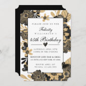クラシーシックフローラブラック金ゴールド誕生日招待状 招待状 (正面/裏面)