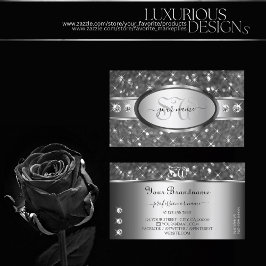 クラシーシルバーグリッタースパークルダイヤモンドイニシャル 名刺