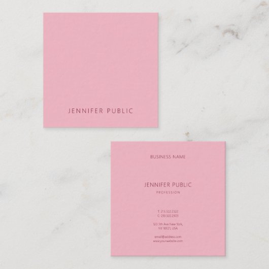 クラシーシンプルテンプレート淡い色のピンクモダンシック スクエア名刺 (正面/裏面)