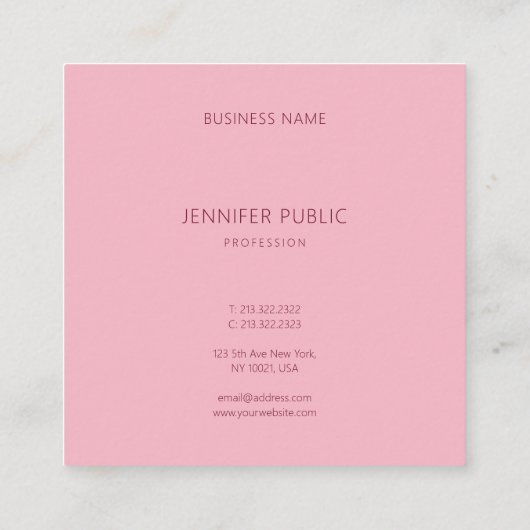 クラシーシンプルテンプレート淡い色のピンクモダンシック スクエア名刺 (裏面)