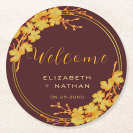 クラシースラグジュアリーブルゴーニュ金ゴールド結婚フローラの歓迎 ラウンドペーパーコースター