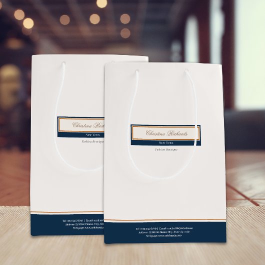 クラシーネイビーブルーアイボリー ミディアムペーパーバッグ