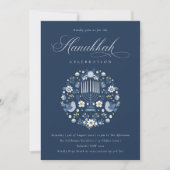クラシーネイビーブルーハヌカーフローラパーティー招待状 シーズンカード (正面)