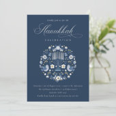 クラシーネイビーブルーハヌカーフローラパーティー招待状 シーズンカード (スタンド正面)