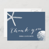 クラシーネイビーブルービーチテーマ結婚ズサンキュー ポストカード (正面/裏面)