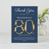 クラシーネイビーブルー金ゴールド80th誕生日サンキューカード 招待状 (スタンド正面)