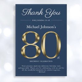 クラシーネイビーブルー金ゴールド80th誕生日サンキューカード 招待状