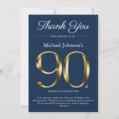 クラシーネイビーブルー金ゴールド90th誕生日サンキューカード 招待状 (正面)