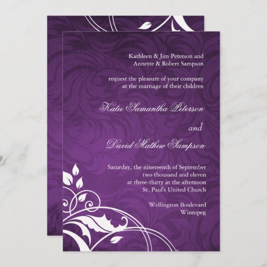 クラシーパープル結婚式招待状 招待状 (正面/裏面)