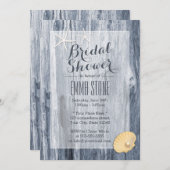 クラシービーチテーマブルードリフトウッドブライダルシャワー 招待状 (正面/裏面)