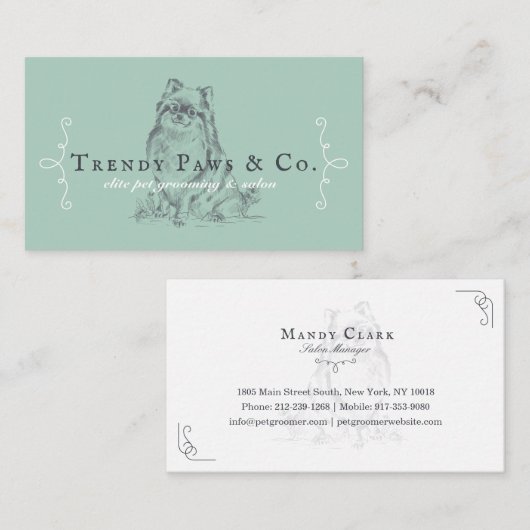 クラシーブティックスタイルペットサロンポメラニア犬ドッグ 名刺 (正面/裏面)