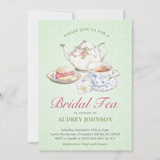 クラシーブライダルハイティーフローラティーポット開花パステル 招待状 (正面)