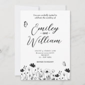 クラシーブラックとホワイトのフローラ結婚式招待状 招待状 (正面)