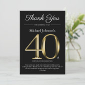 クラシーブラックと金ゴールド40th誕生日サンキューカード 招待状 (スタンド正面)