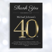 クラシーブラックと金ゴールド40th誕生日サンキューカード 招待状