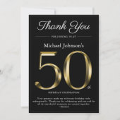 クラシーブラックと金ゴールド50番目の誕生日サンキューカード 招待状 (正面)