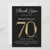 クラシーブラックと金ゴールド70番目の誕生日サンキューカード 招待状 (正面)