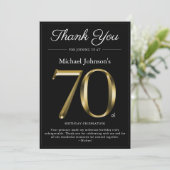クラシーブラックと金ゴールド70番目の誕生日サンキューカード 招待状 (スタンド正面)