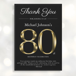 クラシーブラックと金ゴールド80番目の誕生日サンキューカード 招待状